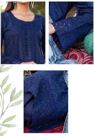 Navy Munira 3pc Dhanak Suit