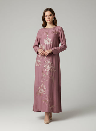 DuskyPink Linen Embroided 1pc Maxi