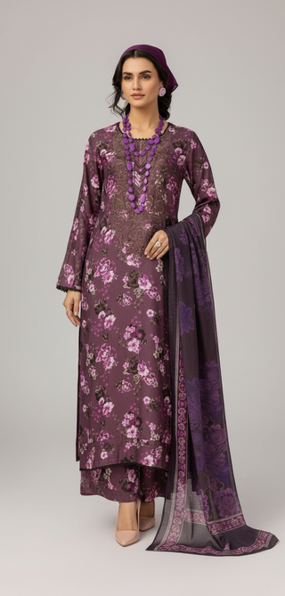 Purple 3pc Floral Linen Suit