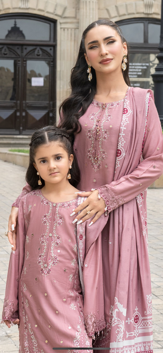 Dusky Pink 3pc Mother & Daughter Winter Linen Suit