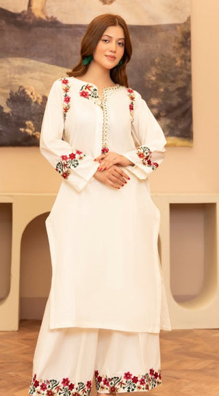White Elegant Floral 3pc Suit