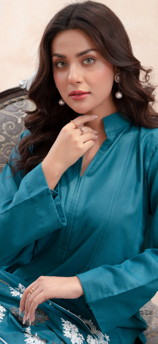 Teal Raniya.h 3pc Dhanak Suit