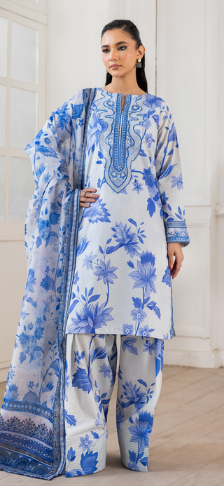 White/Blue Floral Farshi Suit