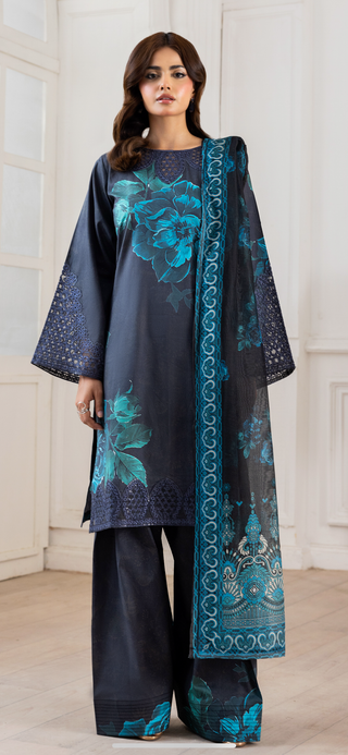 Black/Blue Floral Farshi Suit