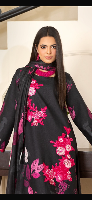 Black 3pc Floral Embroided Suit