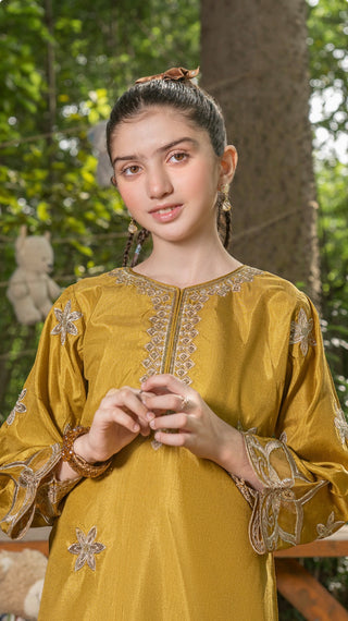 Kids Mustard Raw Silk Co-Ord