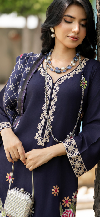 Navy Raniya.h 3pc Linen Suit