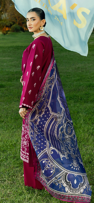 Wine 3pc Lawn Suit with Palazzo