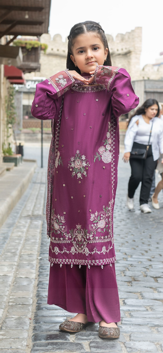 Plum 3pc Mother & Daughter Winter Linen Suit