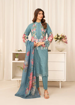 Mint Floral Embroided 3pc Lawn Suit