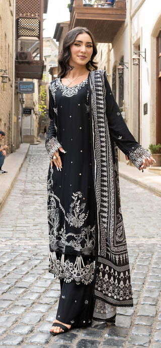 Black 3pc Mother & Daughter Winter Linen Suit