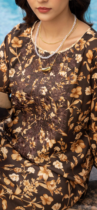 Black/Brown 3pc Floral Linen Suit