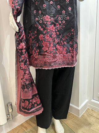 Black/Pink 3pc Dhanak Suit