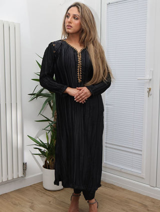 Black 2pc Crinkle Crushed Satin dress