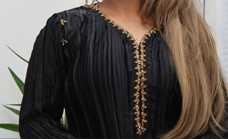 Black 2pc Crinkle Crushed Satin dress
