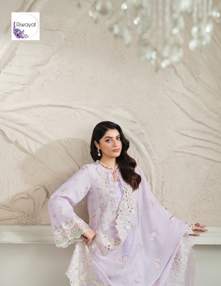 Lilac 3pc Viscose Suit with Full Embroidery