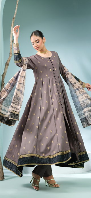 Grey 3pc Viscose Dress with Soft Scarf