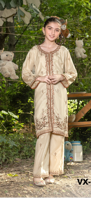 Kids Beige Raw Silk Co-Ord