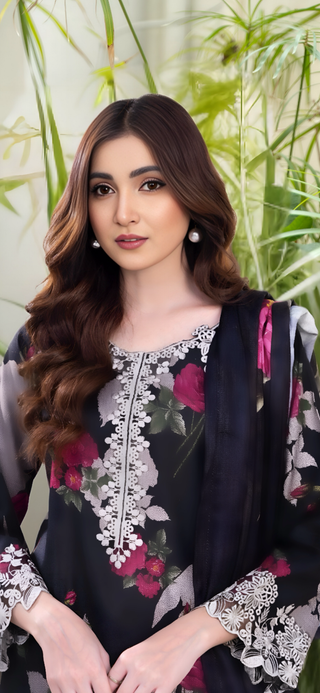 Red Floral Raniya.h 3pc Viscose Suit