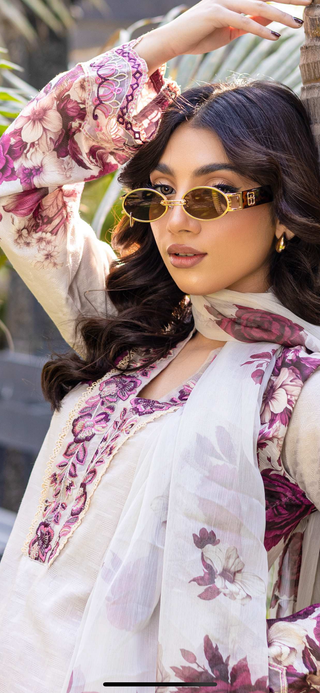 White/Pink 3pc Jaquard Lawn Suit
