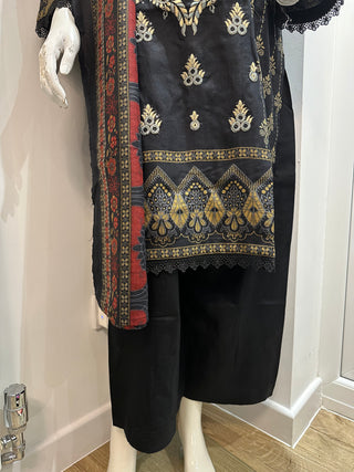 Black/Brown 3pc Dhanak Suit