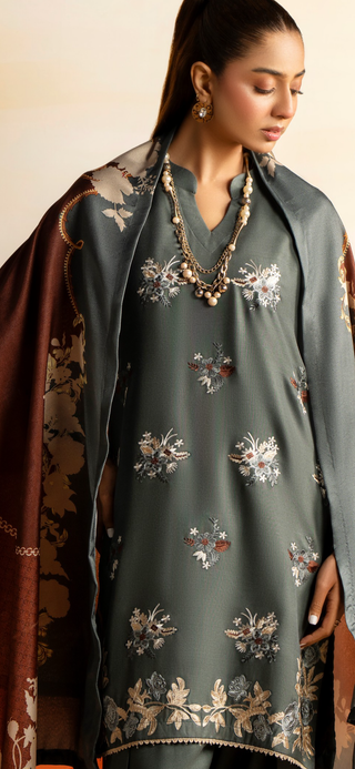 Grey Raniya.h Embroided Dhanak Suit