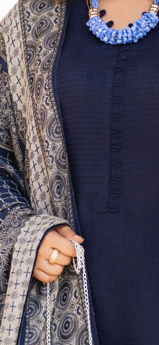Simple Navy Raniya.h 3pc Dhanak Suit