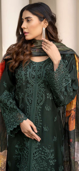 Forest Green 3pc Summer Chickenkari Suit