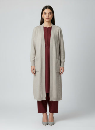 Cream Woolen Cardigan with pockets