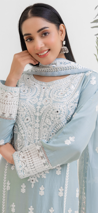 Sky 3pc Summer Linen suit with Palazzo’s