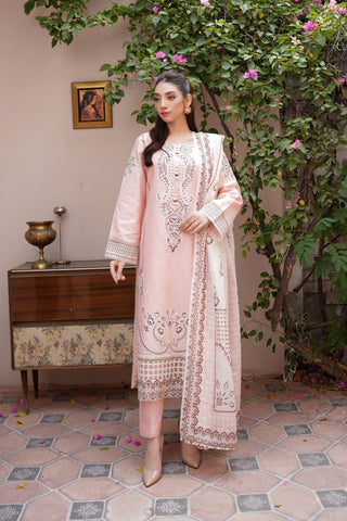 Baby Pink 3pc Cotton Suit with Printed Dupatta