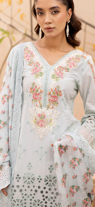 Sky Chickenkari Lawn Suit with cutwork