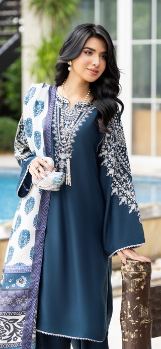 Teal Raniya.h 3pc Linen Suit