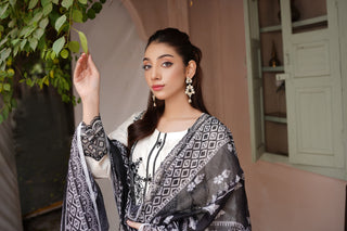 White 3pc Cotton Suit with Printed Dupatta