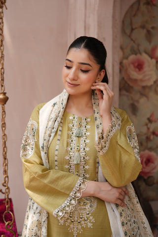Lemon 3pc Cotton Suit with Printed Dupatta