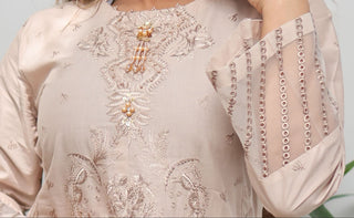 Mocha 3pc Lawn Suit, with Organza Chikankari Borders
