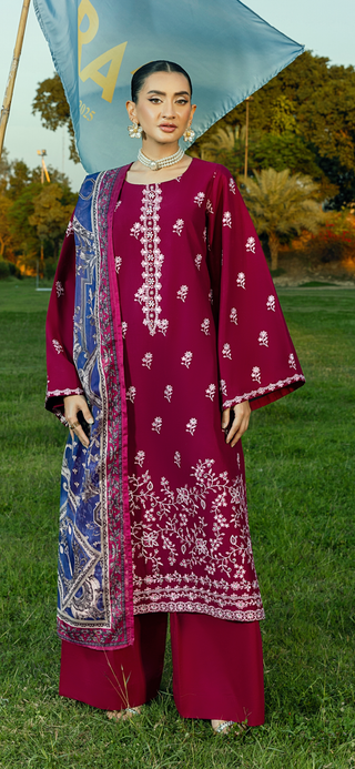 Wine 3pc Lawn Suit with Palazzo
