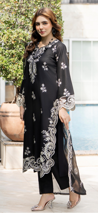 Black Raniya.h 3pc Linen Suit