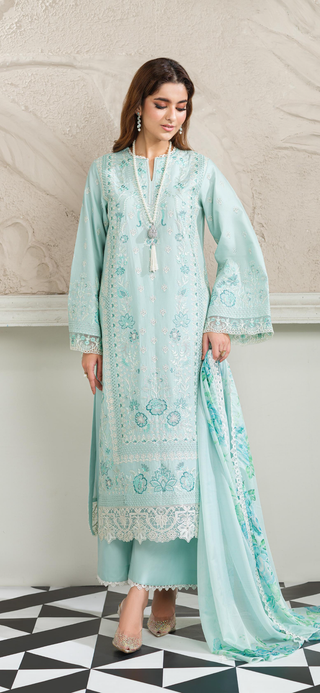 Sky Blue 3pc Viscose Suit with Full Embroidery