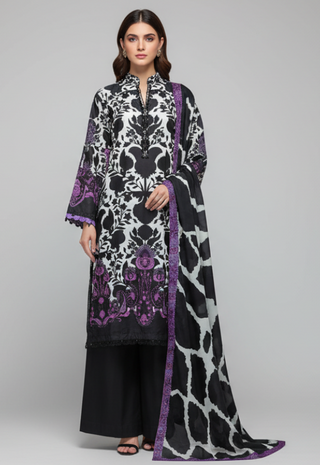 Black/Purple Viscose 3pc Suit