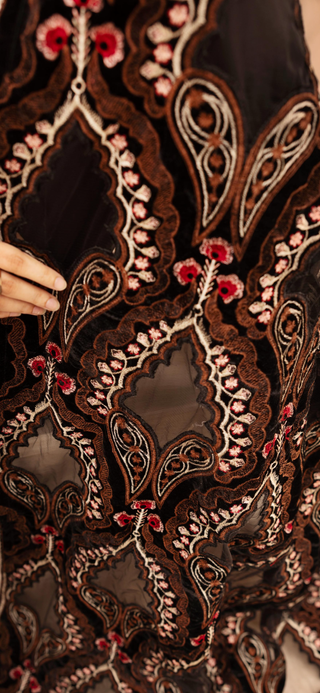 Black Dhanak 3pc Suit with Heavy Cutwork Shawl