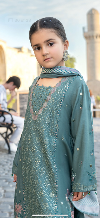 Mint 3pc Mother & Daughter Winter Linen Suit