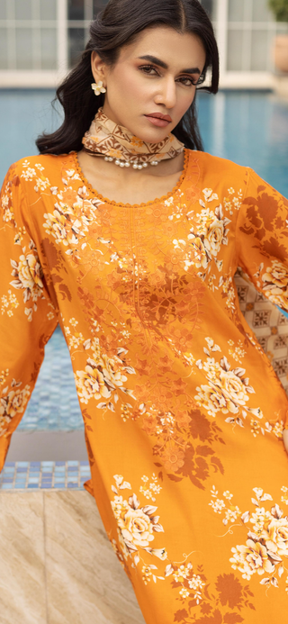 Yellow 3pc Floral Linen Suit