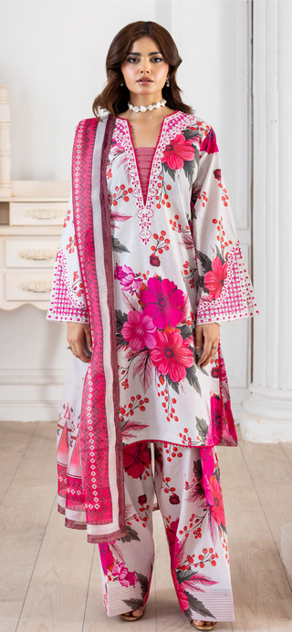 White/Pink Floral Farshi Suit