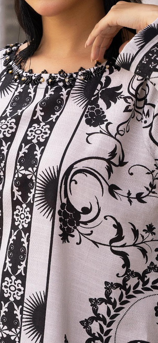 White/Black Floral Khaddar Co-ord Set