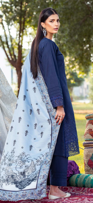 Navy Munira 3pc Dhanak Suit