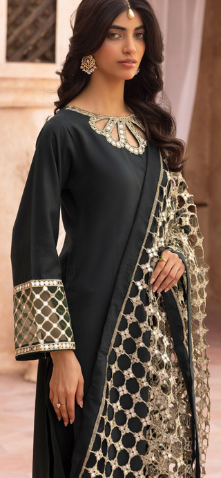Green 3pc Suit with Cutwork Neckline & Dupatta