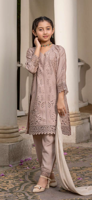 Beige 3pc Summer Chickenkari Suit