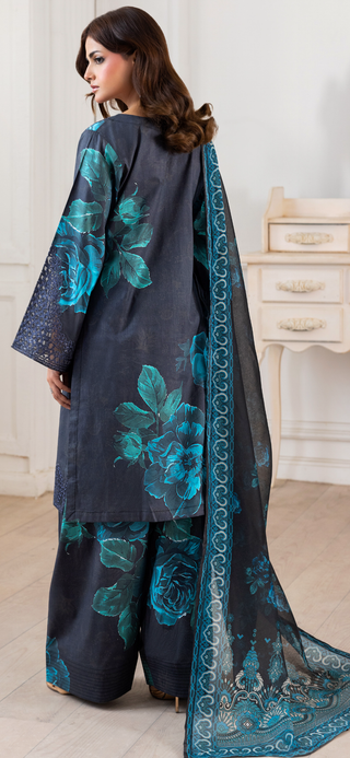 Black/Blue Floral Farshi Suit