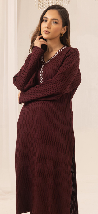 Maroon 2pc CableKnit Shalwar Kameez